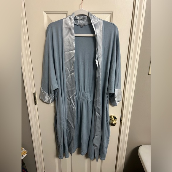 PJ HARLOW Shala Morn Blue Rib Knit Kimono Robe w/Satin Belt & Trim Size XS/S - Picture 2 of 7